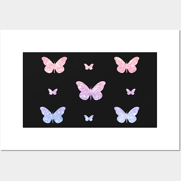 Pink Blue Ombre Faux Glitter Butterflies Wall Art by Felicity-K